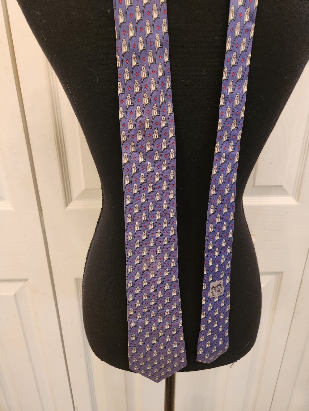 HERMES Vintage Purple Owl Pattern Themed Silk Tie - Picture 4 of 6